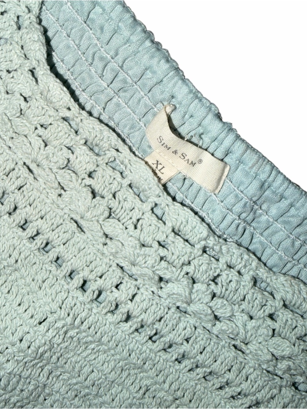 SIM & SAM Crochet Peasant Blouse in Light Blue Sage Color - Picture 2 of 8